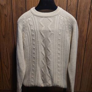 Classic Cream Cable Knit Sweater Indian Brand Sportwear Large Vintage 70s 80s